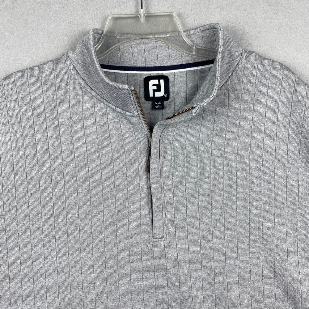 FootJoy Mens XL Gray Ribbed Quarter Zip Golf Pullover Mock Neck Sweater Logo